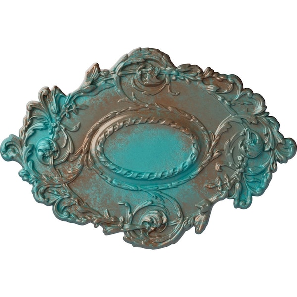 Ekena Millwork Kinsley Flowing Leaf Ceiling Medallion, Hand-Painted Copper Green Patina, 30 3/8"W x 20 3/4"H x 1"P CM30KICGS - main
